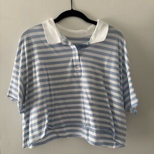 Aerie Offline Blue and White Striped Polo Shirt